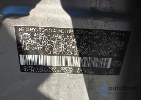 2015 Lexus Is 250 z USA, uszkodzony, nr VIN JTHCF1D23F5019309